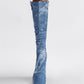 Blue Denim Platform Heel Stiletto Knee-High Boots