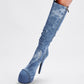 Blue Denim Platform Heel Stiletto Knee-High Boots