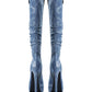 Blue Denim Platform Heel Stiletto Knee-High Boots