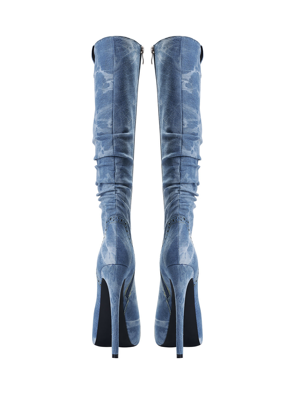 Blue Denim Platform Heel Stiletto Knee-High Boots