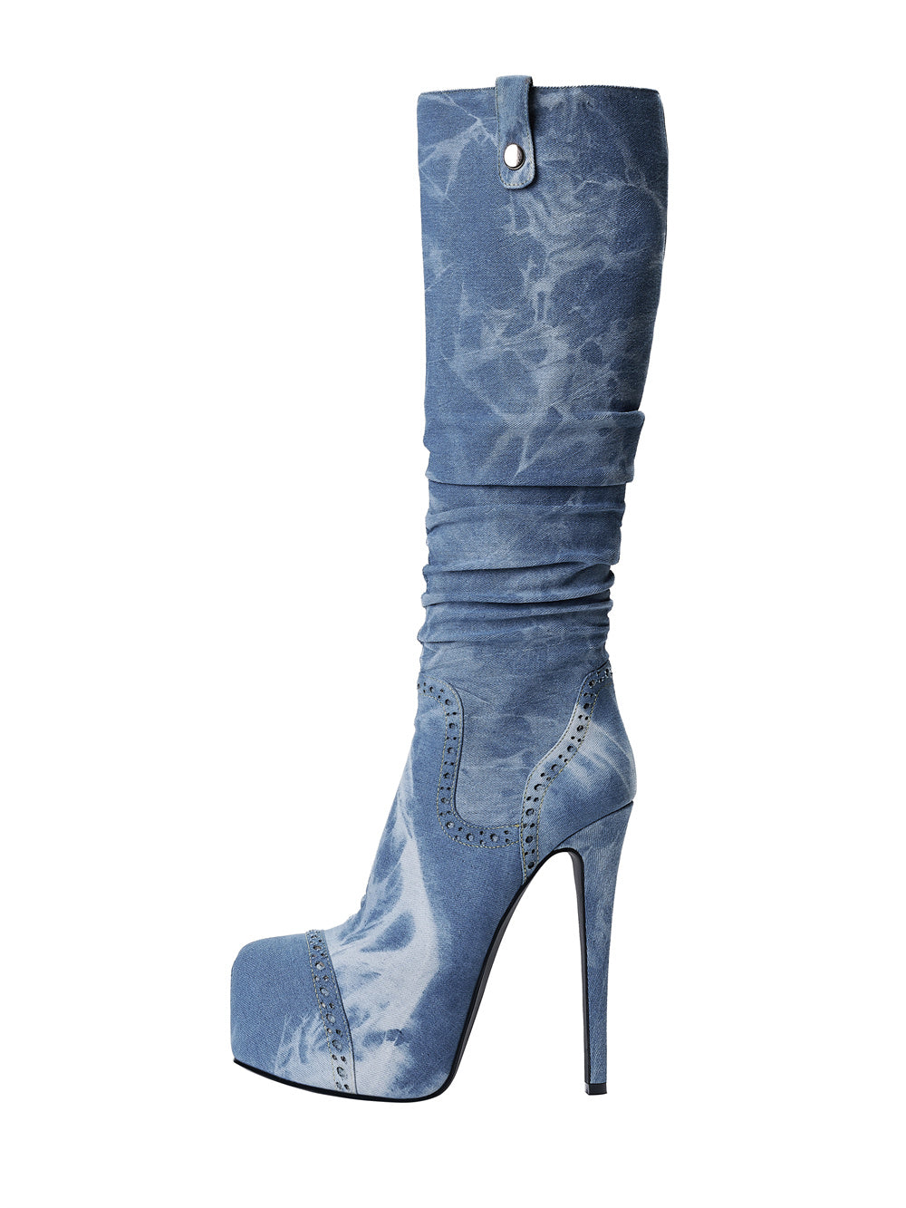 Blue Denim Platform Heel Stiletto Knee-High Boots