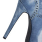 Blue Denim Platform Heel Stiletto Knee-High Boots