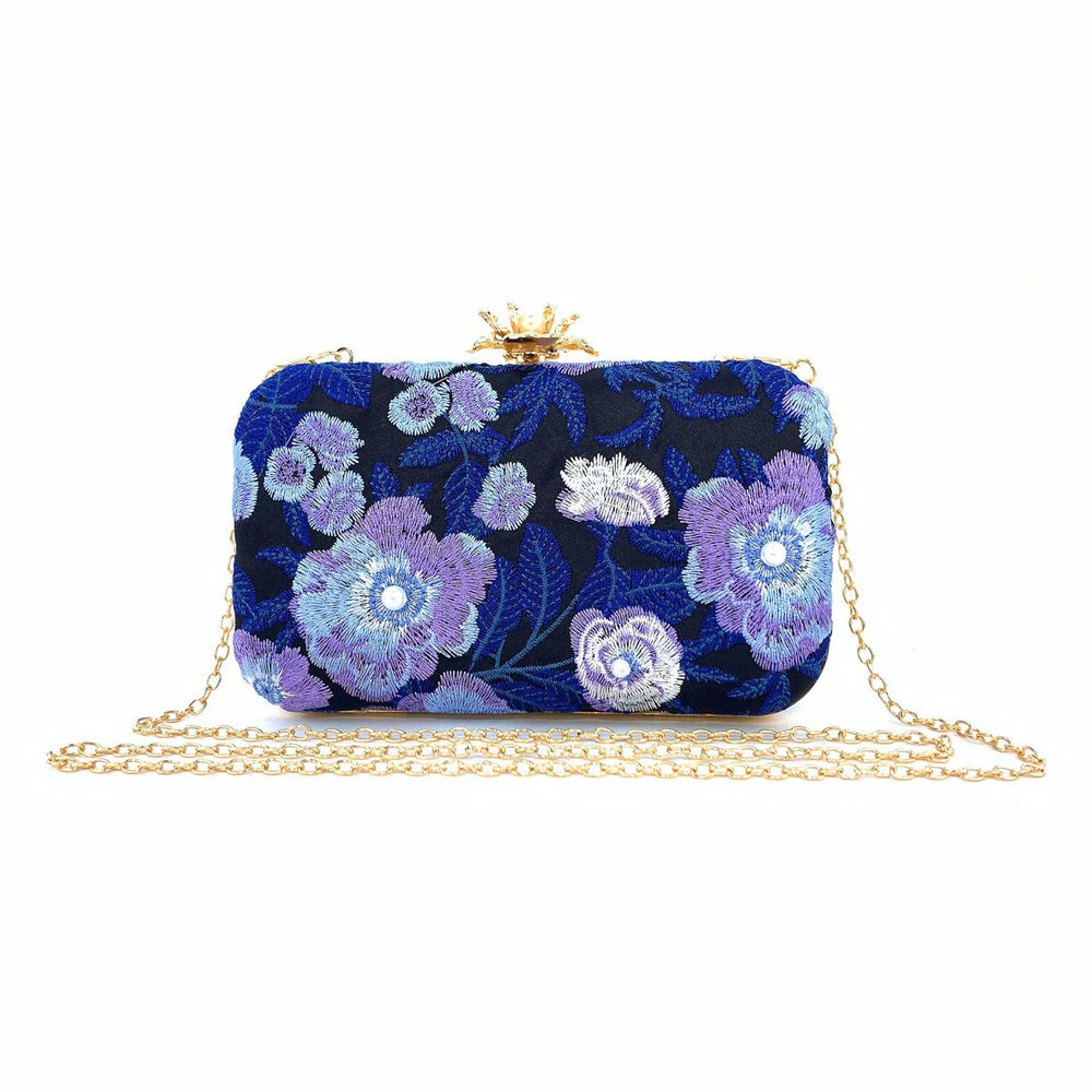 Blue Embroidered Party Clutch Handbag