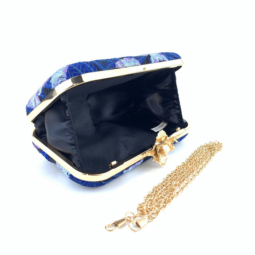 Blue Embroidered Party Clutch Handbag