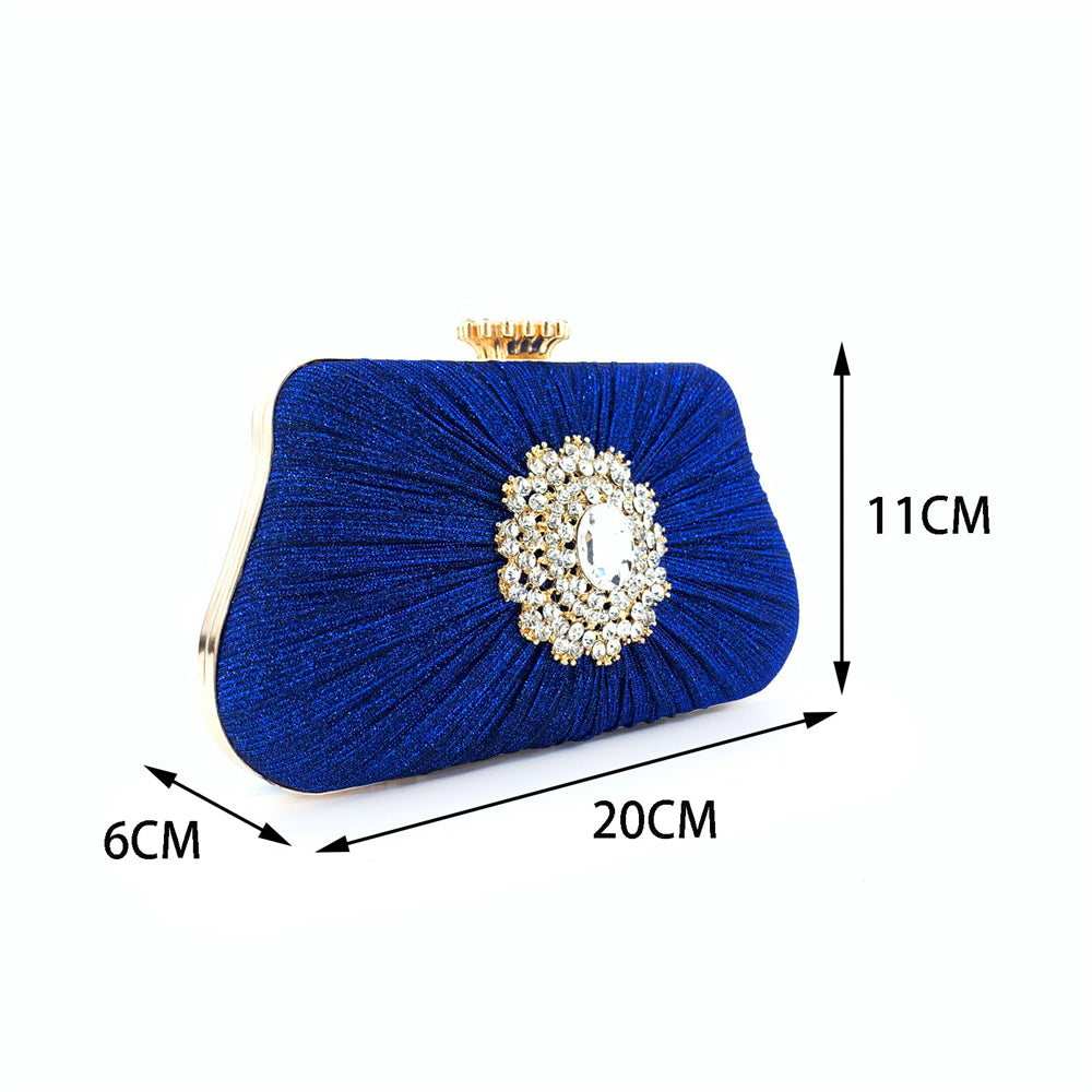 Blue Glitter Rhinestone Ruffle Party Clutch Handbag