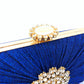 Blue Glitter Rhinestone Ruffle Party Clutch Handbag