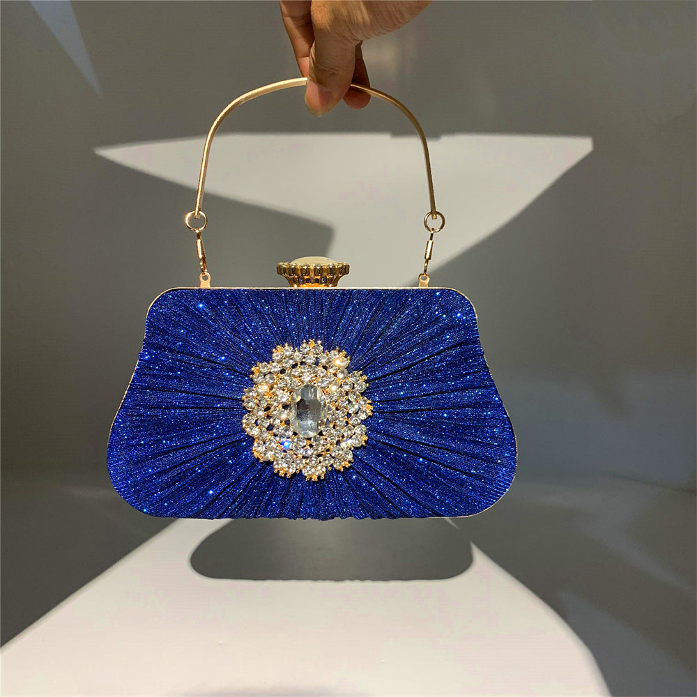 Blue Glitter Rhinestone Ruffle Party Clutch Handbag