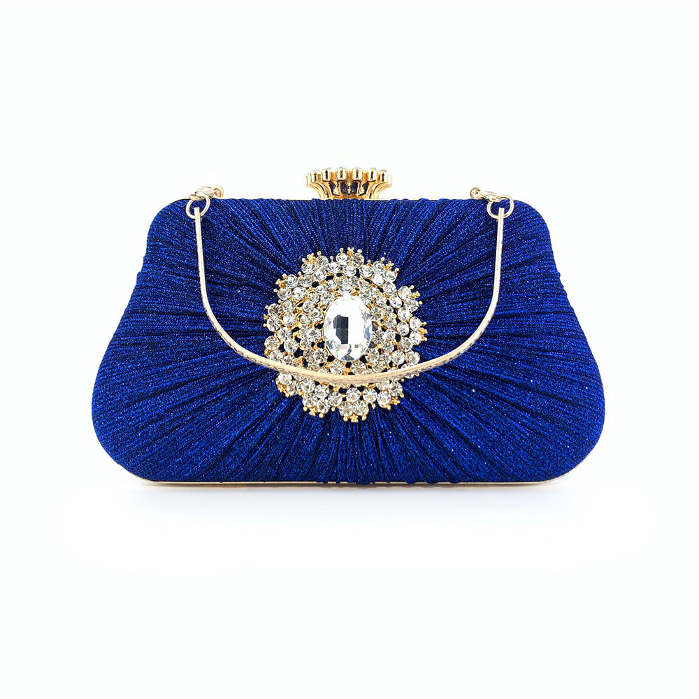 Blue Glitter Rhinestone Ruffle Party Clutch Handbag