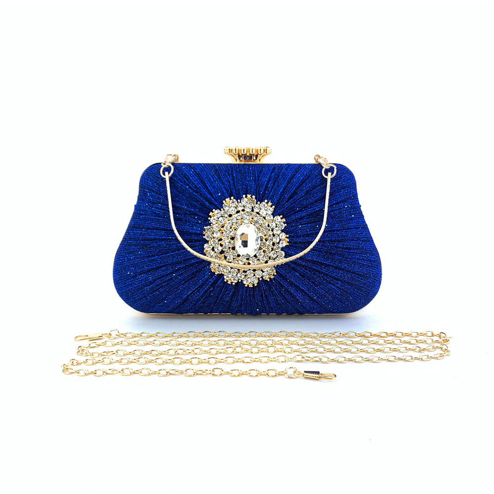 Blue Glitter Rhinestone Ruffle Party Clutch Handbag