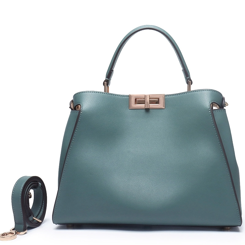 Blue Leather Satchel Handbag with Metal Lock Bag