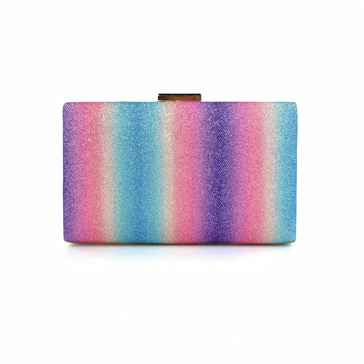 Blue Multi Color Rainbow Glitter Clutch Bag Party Handbag