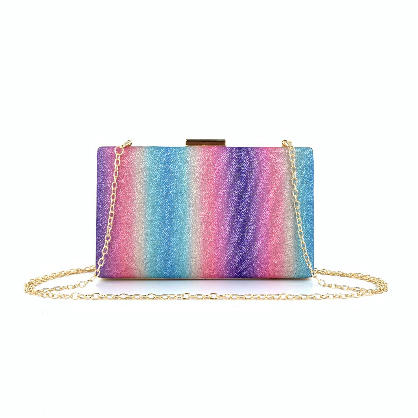 Blue Multi Color Rainbow Glitter Clutch Bag Party Handbag