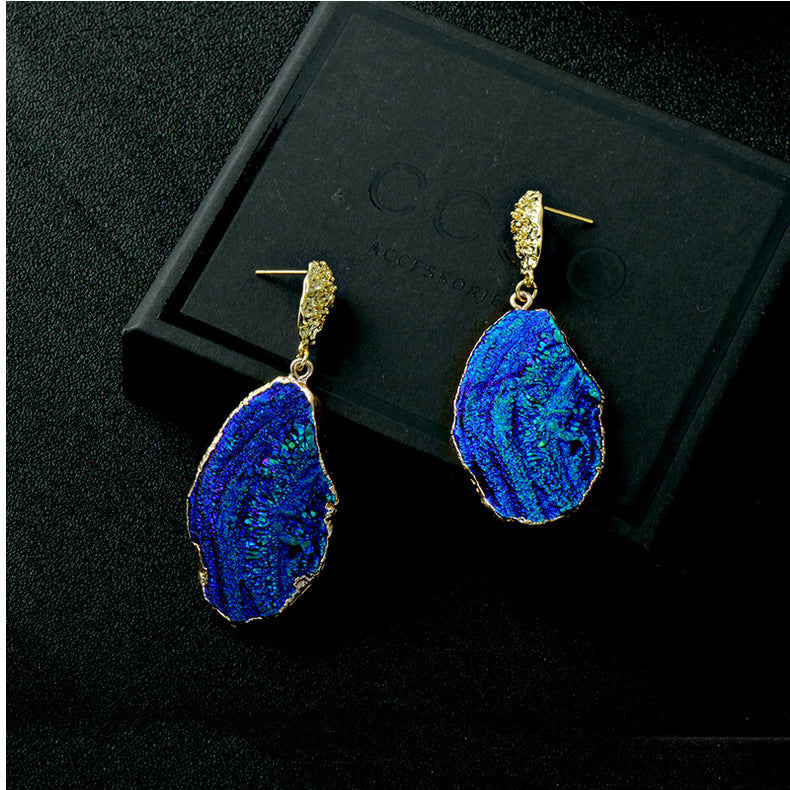 blue painting art pendant earrings