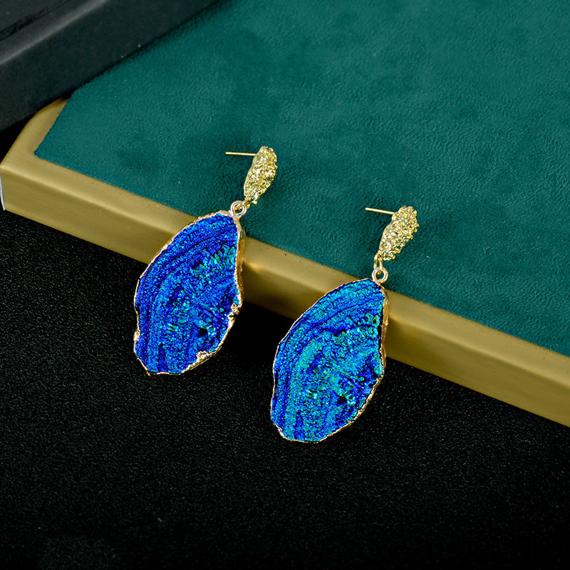 blue painting art pendant earrings