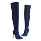 Navy Pointed Toe Stiletto Heel Fashion Thigh High Boots