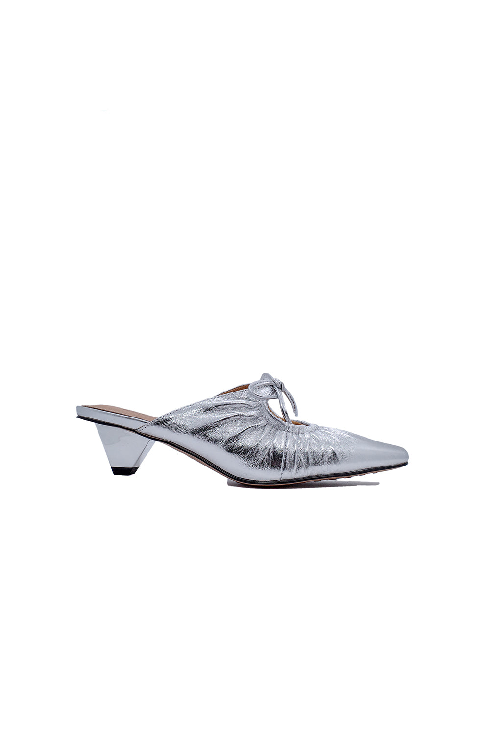 <tc>Silver Breezy Backless Heel Mules</tc>