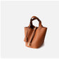 Brown leather popular handbag bucket bag tote large capacity commuting bag