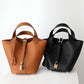 Brown leather popular handbag bucket bag tote large capacity commuting bag