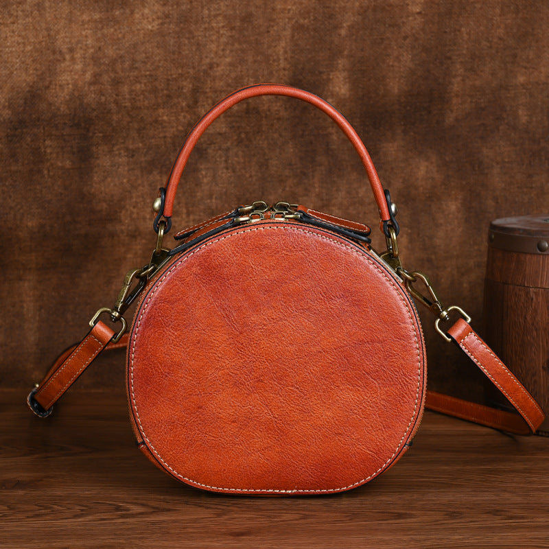 <tc>Brown Leather Elk Printed Retro Round Shoulder Bags</tc>