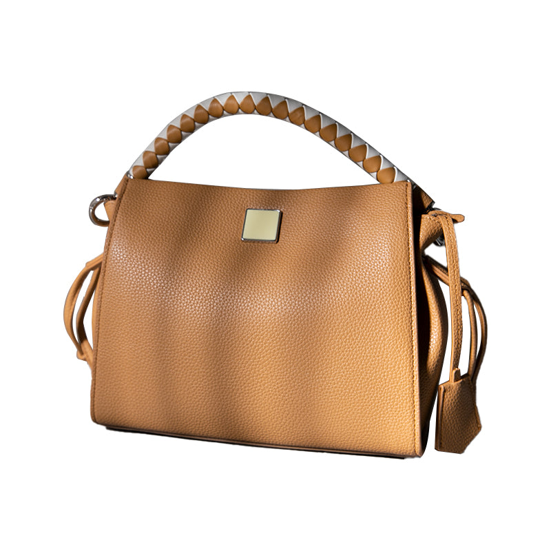 Brown Leather Retro One Handle Handbag