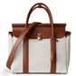 <tc>Brown Leather and Canvas Satchel Handbags Shoulder Bag</tc>