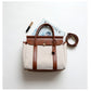 <tc>Brown Leather and Canvas Satchel Handbags Shoulder Bag</tc>