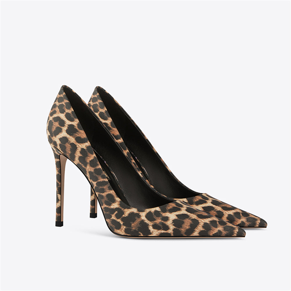 Brown Leopard Print Patent Leather Pointed Toe Sexy Stiletto Heel Pumps