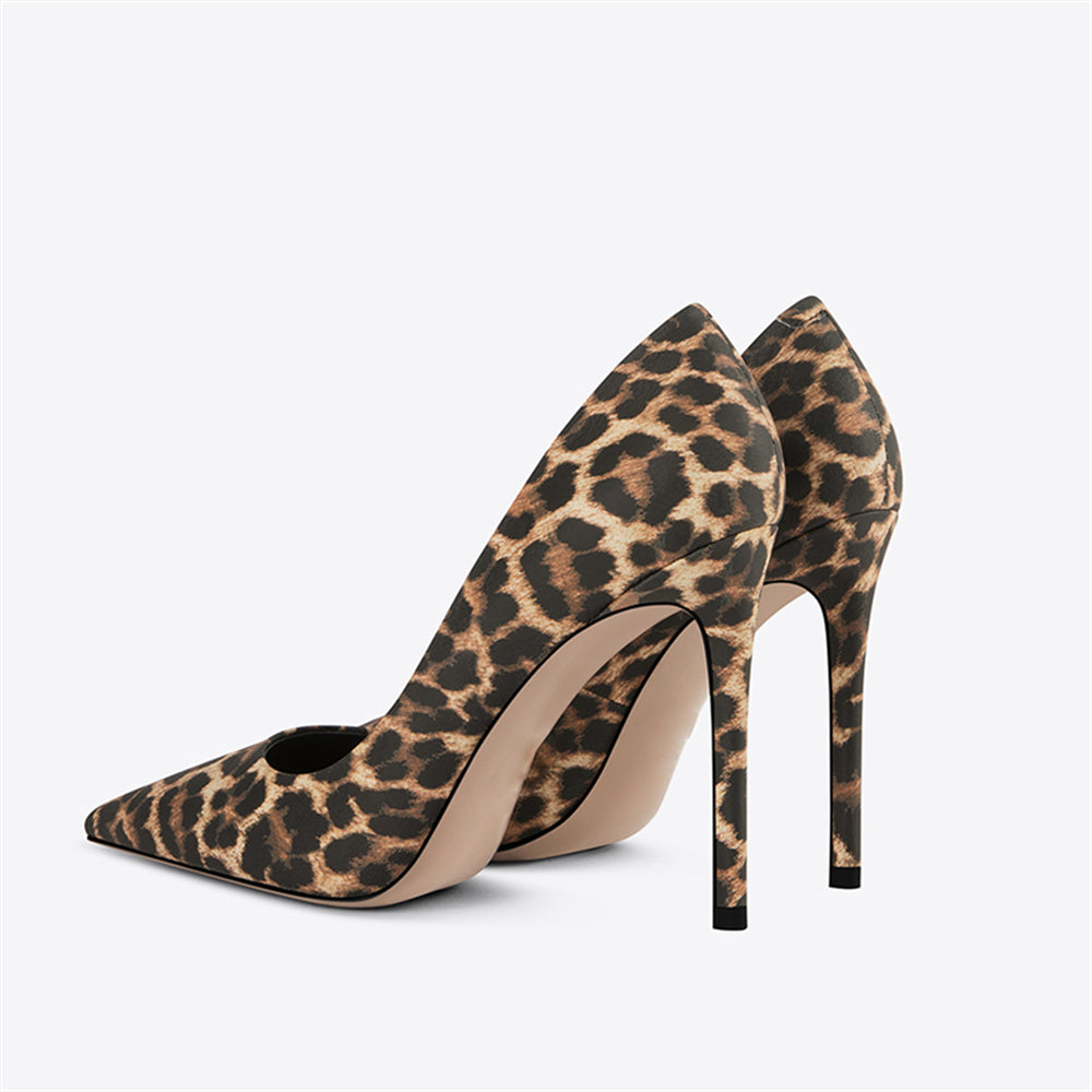 Brown Leopard Print Patent Leather Pointed Toe Sexy Stiletto Heel Pumps