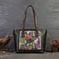 <tc>Green Retro Leather Flowers Tote Bags</tc>