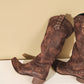 <tc>Brown Vegan Leather Studs Retro Women's Cowboy Boots Cool Cowgirl Booties</tc>