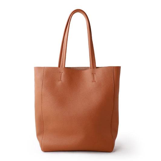 Brown Vertical Soft Leather Tote Bag