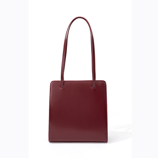 Wine Red Leather Square Shoulder Office Chic Handbag