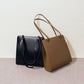 Black Leather Square Shoulder Office Chic Handbag