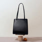 Black Leather Square Shoulder Office Chic Handbag