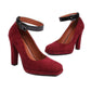 Burgundy Suede Chunky Heel Square Toe Ankle Strap Pumps