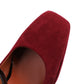 Burgundy Suede Chunky Heel Square Toe Ankle Strap Pumps