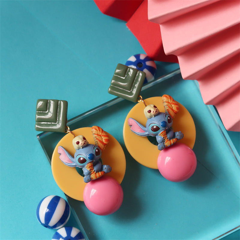 Cartoon Style Funny Studded 925 Silver Earrings Y2K Ear Clip Cute Earrings