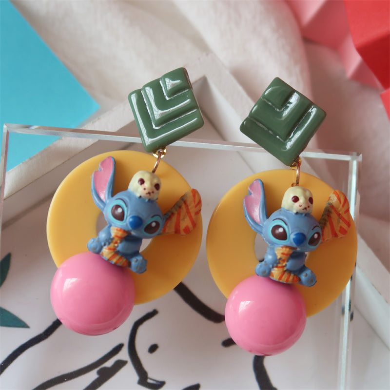 Cartoon Style Funny Studded 925 Silver Earrings Y2K Ear Clip Cute Earrings