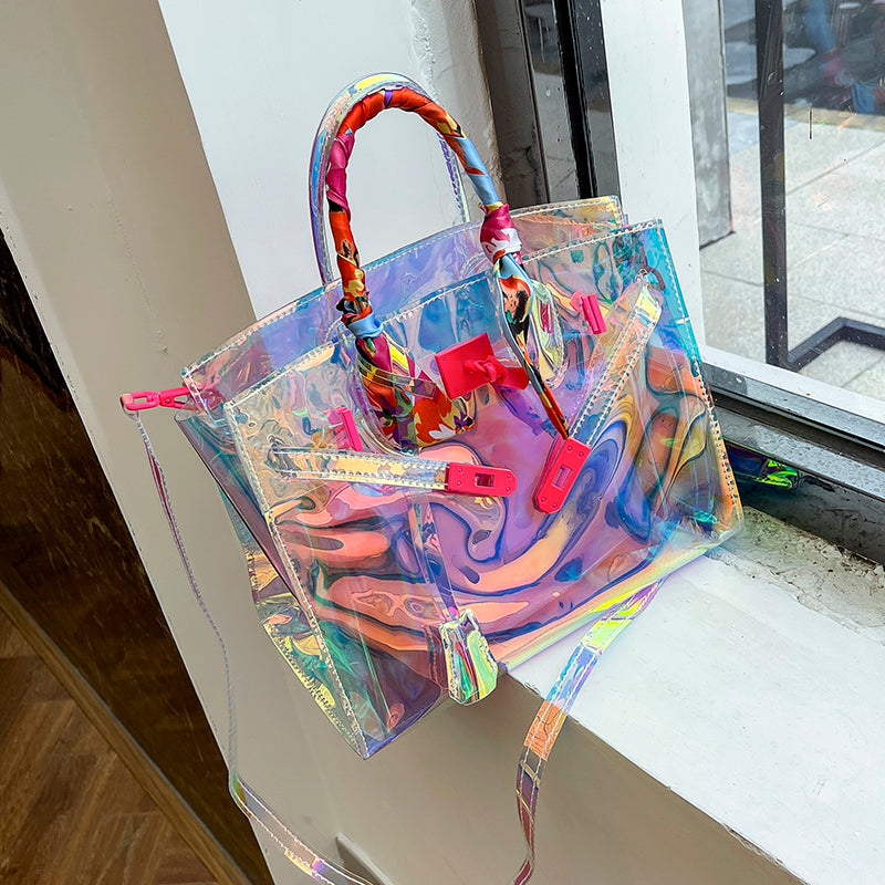 Colorful Hologram Summer Beach Transparent Clear Bag