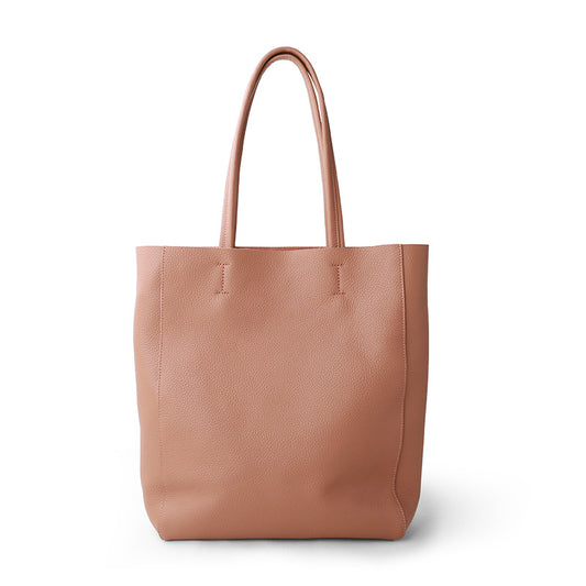 Coral Pink Vertical Soft Leather Tote Bag