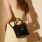 Croco Print Leather Flap Top Handle Bucket Handbag