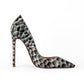 Dark Gray Stone Pattern Patent Leather Pointed Toe Sexy Stiletto Heel Pumps