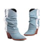 Light Blue Denim Flod-over Ankle Boots Jean Cowboy Booties for Women