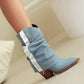 Light Blue Denim Flod-over Ankle Boots Jean Cowboy Booties for Women