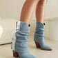 Light Blue Denim Flod-over Ankle Boots Jean Cowboy Booties for Women