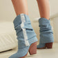 Light Blue Denim Flod-over Ankle Boots Jean Cowboy Booties for Women