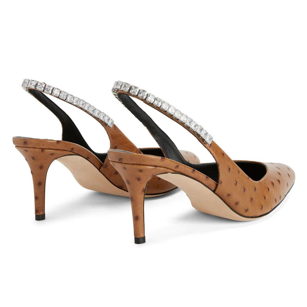 <tc>Ostrich Print High Heel Pumps Crystal Slingback Heels</tc>