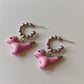 Pink Enamel Color Dinosaur Unique Design Cartoon Animal Pendant Earrings