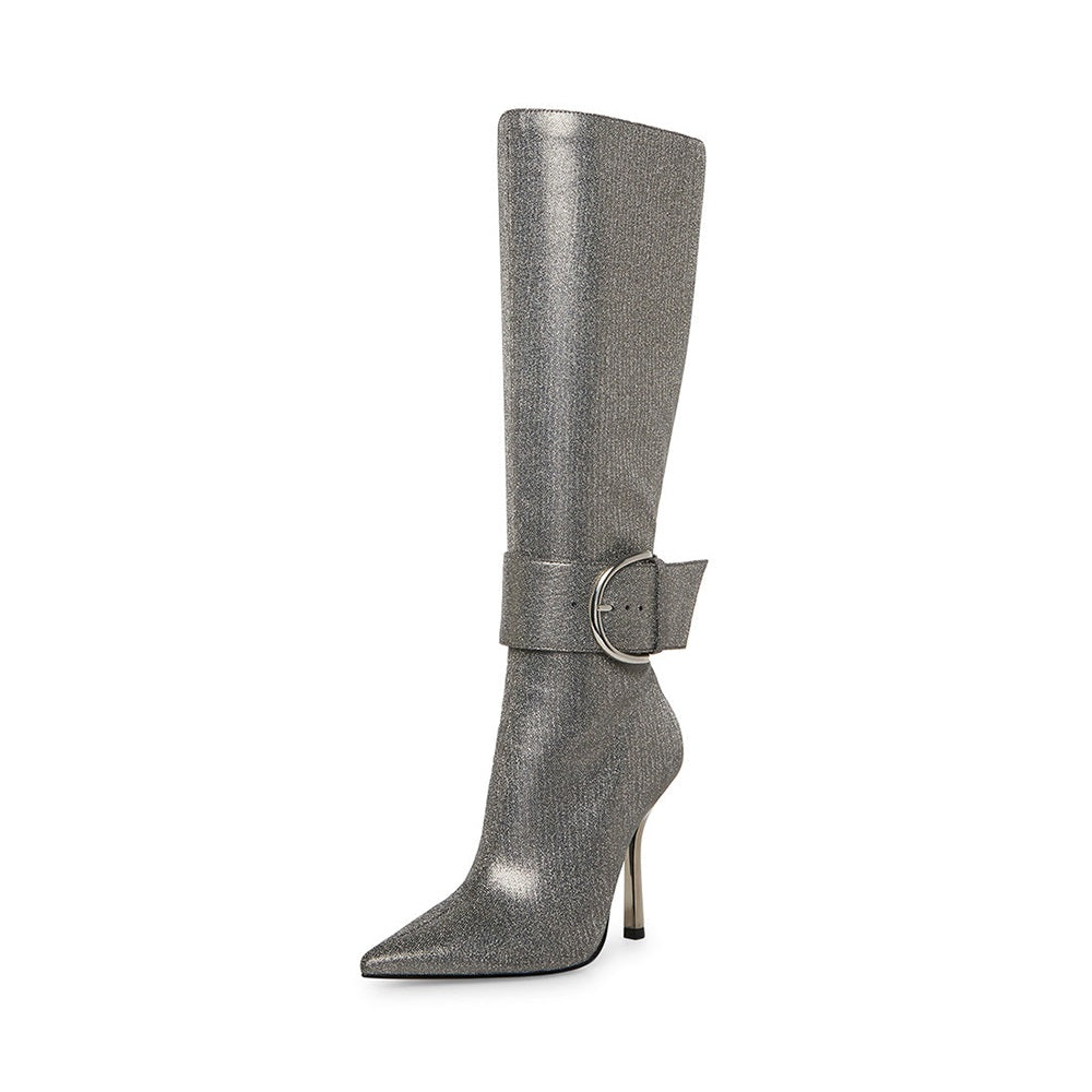 Fashion Buckle Knee High Boots Pointed Toe Stilettos High Heels Party Wear Boots