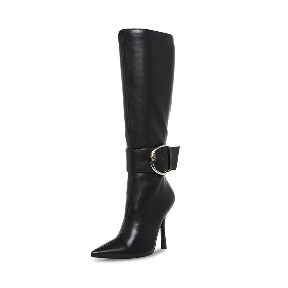 Fashion Buckle Knee High Boots Pointed Toe Stilettos High Heels Party Wear Boots